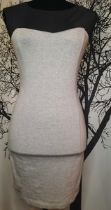 Form Fitting Mesh Top Black and Grey Sleeveless Bodycon Dress